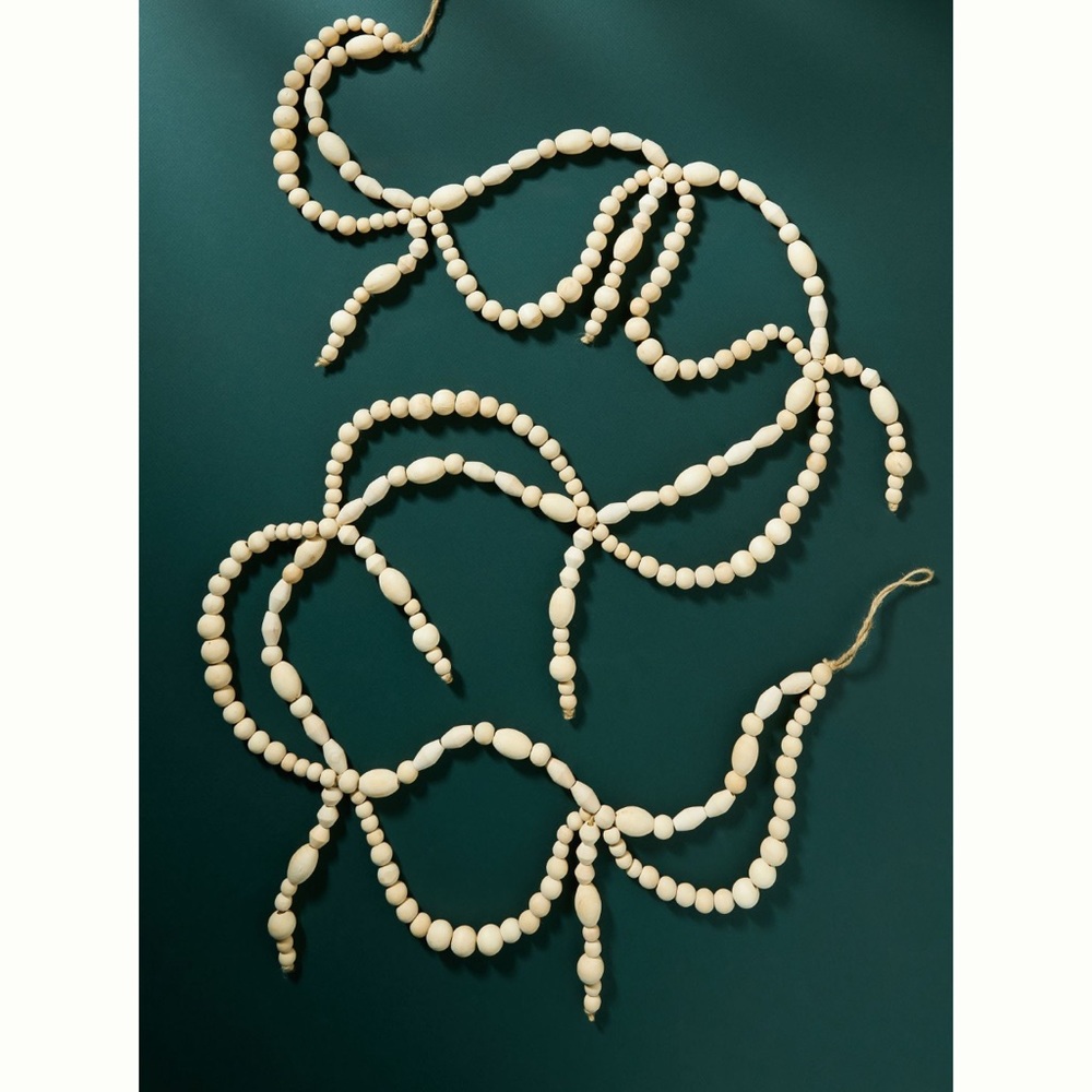 Paulownia Wood Bead Swag Garland From Anthropologie NWT